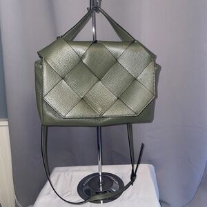 Sundance Women's Verdant Woven Bag Olive Green Soft Pebbled Leather Made Italy